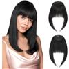 MY-LADY Frangia a Clip Capelli Veri 14g, Leggera Frangetta Finta Francese con Tempie, Nero Naturale Posticci Frangia Frontale Extension per Correggere i Contorni del Viso, Clip in French Bangs (#1B)