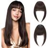 MY-LADY Frangia a Clip Capelli Veri 14g, Leggera Frangetta Finta Francese con Tempie, Marrone Scuro Posticci Frangia Frontale Extension per Correggere i Contorni del Viso, Clip in French Bangs (#02)