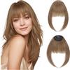 MY-LADY Frangia a Clip Capelli Veri 14g, Leggera Frangetta Finta Francese con Tempie, Marrone Chiaro Posticci Frangia Frontale Extension per Correggere i Contorni del Viso, Clip in French Bangs (#06)