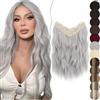 SEGO Extension Capelli Clip 1PCS Estensioni Clip in Hair a FORMA DI U Ricci Ondulati Sintetici Posticci Mossi Donna 45cm Grigio