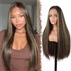 FESHFEN Parrucca 13x4 Lace Front - Parrucche Capelli Meches Lisci per Donne Dritto Naturali Sintetico Parrucca di Capelli per Partito Quotidiano, 75 cm Miscela di Castano e Biondo