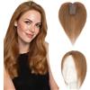 Elailite Hair Topper Donna Capelli Veri Clip 20g 25cm Protesi Toupee Posticci Toupet Silk Lace 8x11cm #6 Marrone Chiaro