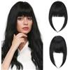 MY-LADY Frangia a Clip Capelli Veri 14g, Leggera Frangetta Finta Francese con Tempie, Nero Posticci Frangia Frontale Extension per Correggere i Contorni del Viso, Clip in French Hair Bangs (#01)
