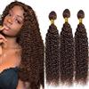 Hxxcoup 28 30 32 Pollici Human Hair Extensions Tissage Capelli Umani Curly Wave Human Hair Bundles Double Weft #4 Chocolate Brown Unprocessed Real Virgin Hair Minimal Tangle 3 Bundle Total 300g