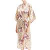 Initlove Kimono lungo da donna in raso di seta cardigan pigiama pavone camicia da notte per feste, Champagne Fiore, Taglia unica