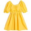 Koton Linen Dress Short Puff Sleeve Front Shirred Square Neck, Vestito Ragazze, Yellow(163),