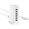 WUKUR Caricatore USB Multiplo,Stazione di Ricarica 6 Porte USB da Tavolo Caricabatterie da muro per cellulari per iPhone/iPad/Samsung/Huawei/HTC/LG/Nexus/Nokia/Motorola (25W Bianco)