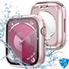 Kamita Cover Impermeabile per Apple Watch 9 8 7 41mm, Duro PC Bumper Case con Protezione Dello Schermo in Vetro Temperato, Copertura Completa Protettiva Custodia per iWatch9/iWatch8/iWatch7 (Rosa)