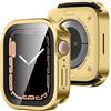Amizee Metallo Cover Compatibile con Apple Watch Serie 9/8/7 45mm con Vetro Temperato, Bordo Dritto Ultra Sottile con Coperchio Protezione Completa Custodia Protettiva per iWatch 45mm, Dorato