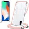 Xylota Cover con Cordino per iPhone X/iPhone XS 5,8, Trasparente Custodia con Laccio Tracolla Regolabile Corda Collana Catena, Sottile Silicone TPU + PC Antiurto AntiGraffio Protettiva Case, Oro Rosa