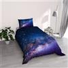 Italian Bed Linen Parure Copripiumino stampa digitale GOODNIGHT - Made in Italy 100% microfibra con trattamento Mano Pesca - Sacco Piumino letto Singolo 150x200 cm con patella + 1 federa - ANDROMEDA