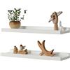 Gieanoo Set di 2 mensole galleggianti bianche, in legno di quercia massello, portaspezie, montaggio a parete, con ripiano a labbro, mensole decorative da parete per soggiorno, cucina, camera da letto,
