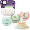 Philips Avent Ciucci Ultra Soft Nighttime - Design ortodontico, 0-6 mesi, si illuminano al buio, scudo flessibile, tettarella in silicone, no BPA, custodie per sterilizzazione, pack 4 pezzi, SCF094/07