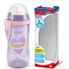 NUK Kiddy Cup Night Toddler Cup | 12+ mesi | 300 ml | beccuccio indurito a prova di perdite, bagliore al buio, clip e cappuccio protettivo, senza BPA, viola