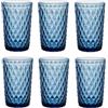 GMMH Set di 6 bicchieri da vino colorati vintage con motivo a diamante bicchiere blu a rete, bicchieri da long drink, bicchieri da cocktail con goffratura, vetro, acqua, calici