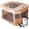 NUODWELL Box pieghevole per animali domestici, gabbia portatile per cuccioli, cani, gattini e gatti, tenda pop-up per interni ed esterni (L, marrone)
