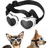 Lewondr Occhiali da Sole Cani a Cuore con Cinturini Regolabili, Imbotittura in Spugna, Protezione Anti Polveri, Anti Spruzzi, Anti Vento, Accessori Cani Domestici per Cani Taglia Piccola, Bianco