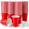 Coco Berming 100 Pezzi Bicchiere Plastica Rossi Blu e 10 Palline Ping Pong, 500ml Bicchieri Plastica Riutilizzabili Colorati per Feste, Compleanni, Matrimoni, Campeggio (Rosso)