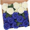 N&T NIETING Fiori Artificiali, Rosa Artificiali 25 Pezzi Schiuma Teste di Rose Finte Aspetto Reale con Foglia e Gambo Regolabile per DIY Matrimoni Mazzi Nuziale Festa Casa Stanza Decorazioni ()