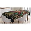 ABAKUHAUS Natale Tovaglia, Natale nero con foglie, Rettangolare per Sala da Pranzo e Cucina, 140 x 240 cm, Rosa Scuro Verde Kaki