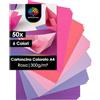 OfficeTree 50x Cartoncini Colorati A4 Rosa - 300g - 6 Colori - Cartoncino Rosa per Scrapbooking e Stampa - Cartoncini - Carta A4 - Fogli Colorati - Cartoncino 300 Grammi