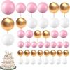 HUAEDNWKYI 110 Pezzi Topper Torta Sfera in Schiuma, Mini topper torta palloncino Cupcake Perle Balls Perle Finte Schiuma Sfera per Torta per Valentine Compleanno Nozze Festa Baby Shower (Rosa Bianco Or
