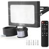 MEIKEE Proiettore LED da esterno con sensore di movimento, 60W 5640LM, luce bianca fredda 6500K, faretto LED con telecomando, impermeabile IP66, 4 modalità per garage, cortile, giardino