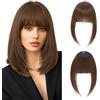 MY-LADY Frangia a Clip Capelli Veri 14g, Leggera Frangetta Finta Francese con Tempie, Marrone Cioccolato Posticci Frangia Frontale Extension, Clip in French Bangs (#04)