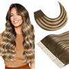 GOO GOO Extension per capelli con nastro adesivo, 45 cm 100 g 20 pezzi, #4/27/4 Balayage Marrone Cioccolato a Biondo Caramello, nastro adesivo trasparente