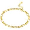 MISEFF Bracciale da donna in argento sterling 925 con placcatura in oro 18 carati, lunghezza regolabile 16,5 + 5 cm, Taglia unica, Metallo, Zirconia cubica
