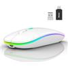 Wowssyo Mouse senza fili, 2,4 GHz, USB, mouse Bluetooth, 1600 DPI, tracciamento ottico, ricaricabile a LED, doppia modalità per laptop, PC, iOS, Android, iPad, Windows, bianco