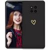 POUHYE Cover per Huawei Mate 20 Pro Custodia Originale, Gomma Gel di Silicone Liquida Cover con Protezione Fotocamera, Morbida Sottile e Antiurto AntiGraffio Case con Motivo a Amore Cuore Nero
