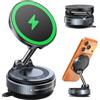 Beeasy 15W Caricatore Wireless Auto per MagSafe, Porta Cellulare Auto Magnetico per iPhone 12/13/14/15/16/17 Pro Max, Montaggio con Ventosa & Base Adesiva Forte, Orientabile 360° & 180° Pieghevole