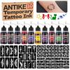 QUELLE Set di Inchiostro per Tatuaggi Temporanei, 10 Flaconi da 0,5 oz di Inchiostro per Tatuaggi Temporanei Colorati e 84 Stencil, per Tatuaggi Temporanei fai da te