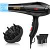 GRT PRO Asciugacapelli Professionale Phon per Capelli 3500W, Ion negativo e Temperatura Costante, Asciugatura Rapida e Delicata, Asciugatrice per Capelli con Diffusore e Concentratore (2.0 nero)