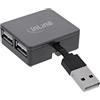 InLine® Hub USB 2.0 a 4 porte, spina USB-A su 4 prese USB-A, cavo 4 cm, quadrato, nero