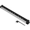 Electraline 61900, Multipresa Alu-Line 9 Posti Polivalenti (Schuko+10/16A) e 3 Interruttori Luminosi (3 Prese per Interruttore), 2M, con Corpo in Alluminio, Argento/Nero