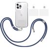 TBOC Pack: Cordino Catenella Laccio Strap Porta Cover [Blu Scuro] + 2 Toppe di Fissaggio aggiuntive Telefono Cellulare Collo - Tracolla Catenina cordini Phone Cellulari Universale Laccetti