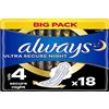Always Ultra Asciugamani Igienici, Taglia 4, Secure Night, 18 Asciugamani Con Alette, Flusso Abbondante Notte, Max Comfort, Super Assorbenti e Ultra Sottile
