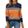Zeagoo Maglione da donna, a maniche lunghe, girocollo, a maglia, colorblock, elegante, a righe, top, per autunno e inverno, S-XXL, verde chiaro, M