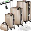 tectake® Set di valigie rigide Cleo, 4 pezzi, Trolley M, L e XL, Beauty Case Impilabile, Rotelle Girevoli a 360°, Maniglia Telescopica Regolabile, Bilancia, Combinazione a 3 Cifre - Rosa Dorato