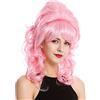 WIG ME UP - GFW2418-TF2317-F1 Parrucca Donna Barocco Retrò Anni 60 Enorme Beehive Acconciatura raccolta Crocchia Riccia Lunga Frangetta Rosa