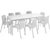 Dmora - Set tavolo e sedie Moie, Salottino indoor, Tavolo rettangolare allungabile con 8 sedie con braccioli, Made in Italy, Bianco