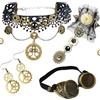 Benaton 4 Pezzi Steampunk Girocollo in Pizzo con Bracciale Orecchini Pendenti Set, Set Gioielli Halloween Gotici per Donna, Girocollo in Pizzo Scuro Elaborato, Steampunk Costume Halloween Gioielli