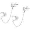 Bling Jewelry Celestial Crescent Moon Stars Doppio Orecchio Forato Cartilagineo Lobo Dell'Orecchio Helix Catena E Palla Orecchini Per Le Donne Corpo Piercing .925 Sterling Argento