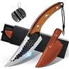 OOKUU Coltello da chef, 5 pollici a mano forgiato coltelli da cucina con affilacoltelli, coltelli da cucina affilati disossamento coltelli con fodero in pelle e cordino, set di coltelli chef