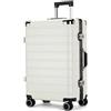 EclatVivid Valigie dure di Shell del PC della struttura di alluminio con le serrature di TSA, caricatore di USB, supporto della tazza, bianco, Check-In 24-Inch, moderno