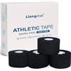 LiangMai Nastro sportivo nero, set di 4 rotoli di nastro (5 cm x 10 m), nastro autoadesivo con forza adesiva extra forte, delicato sulla pelle, nastro sportivo strappabile per gli sport
