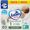 Lotus Baby Douceur Naturelle - Pannolini taglia 1 (2-5 kg), confezione da 1 mese, 80 pannolini