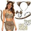 CHIHOLEN Set di 5 leopardi per costume da leopardi, con orecchie, papillon con motivo leopardato, coda di leopardo, adesivo per tatuaggi, per carnevale, Halloween, feste